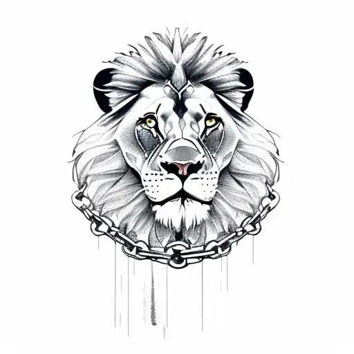 Lion Roaring Breaking Chains Around Neck