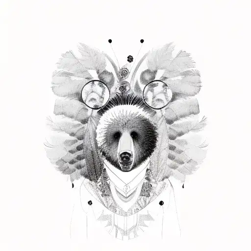 Curly Hair Woman Bear Headress Feathers