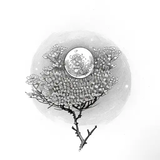 Mimosa Flowers And Moon