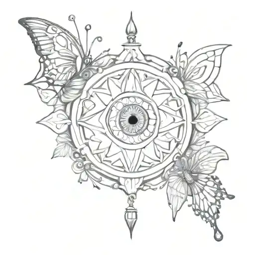 Evil Eye And Butterflies Flying