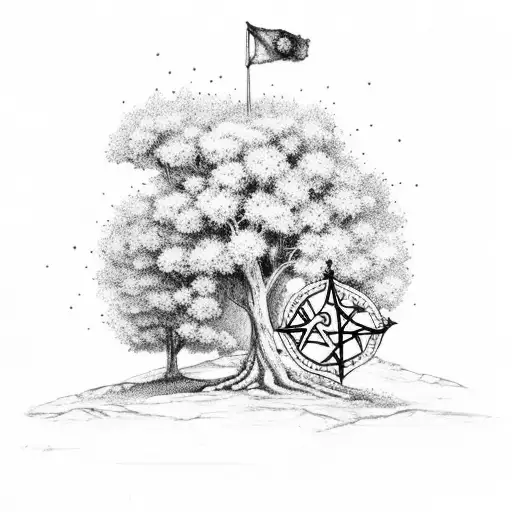 Lebanon Tree From Flag With The Druze 5 Point Star And A Sword