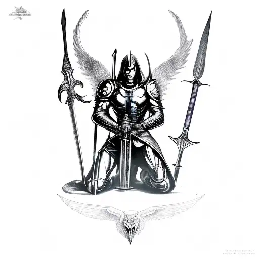 Archangel With Sword In The Air Killing Devil While Kneeling On Him