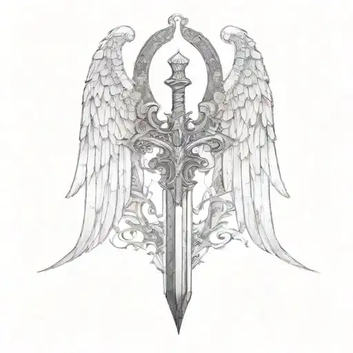 St Michael Sword One Angel Wing
