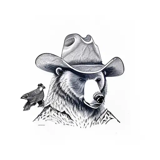 Grizzly Bear Wearing Cowboy Hat Holding Pheasant