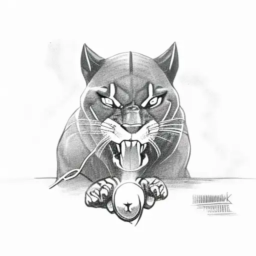 Black Panther Climbing On A Cross With A Rose In Mouth