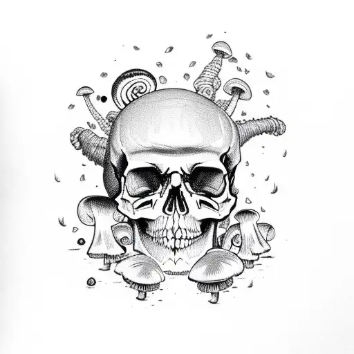 Trippy Skull With Mushrooms