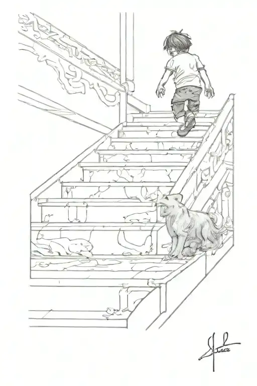 Kid Crawling Up Stairs To A Leo King