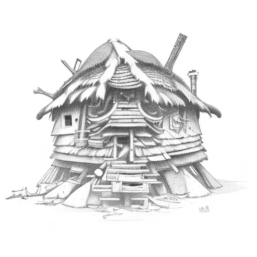 Baba Yaga Hut In A Dark Style With Eyes