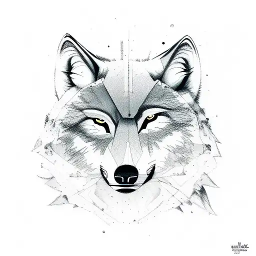 Half Face Of Beautiful Woman With Half Face Of Wolf And Pine Forest In The Background