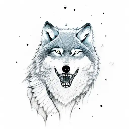 A Wolf Howling At The Moon In A Dotwork Style