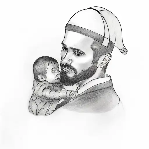 A Tattoo Of A Father Holding His Child