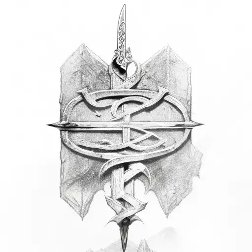 Battered Sword Wedged In The Soil With Viking Runes On It