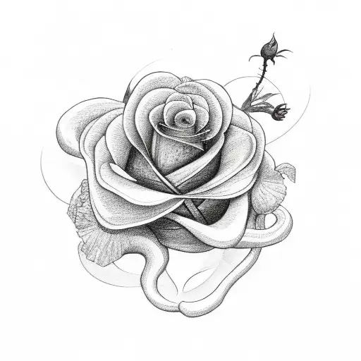 Snake With Rose And Hibiscus In A Heart