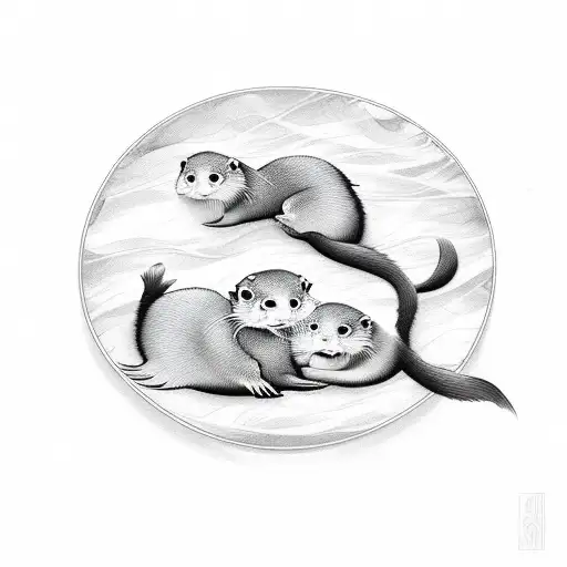 Otter Cuddling Baby Otters