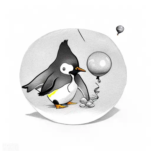 Small Baby Pinguin With Balloon