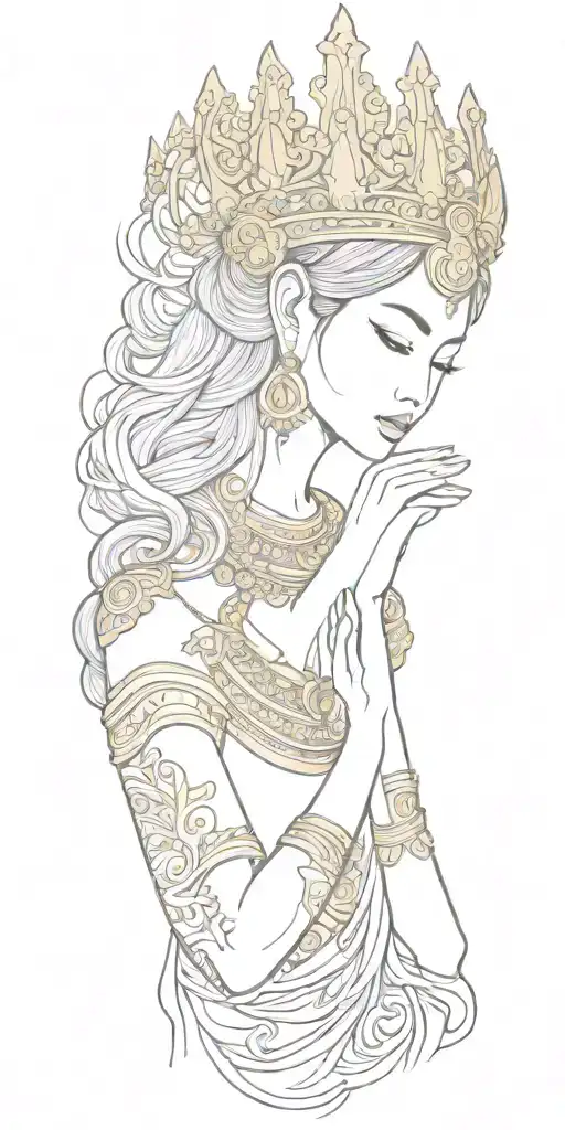 Maiden Wearing Thai Gold Crown Praying