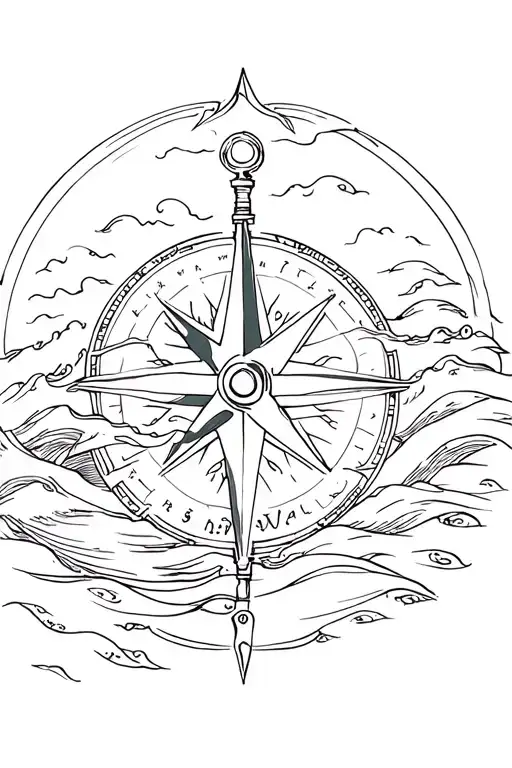 Compass Surrounded By Waves