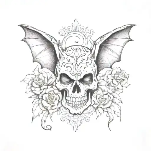 A Bat On Top Of A Sugar Skull