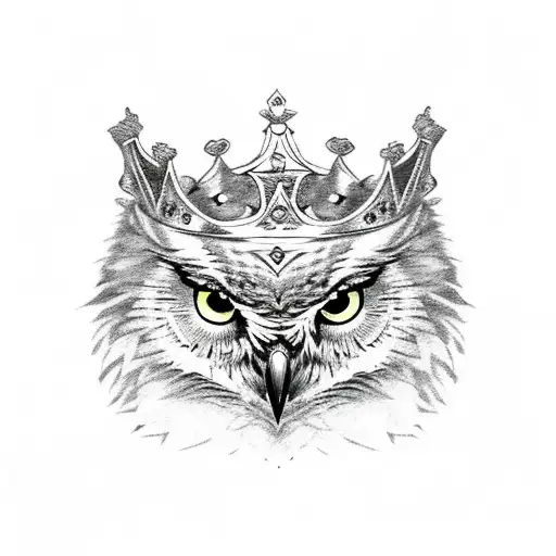 Half Owl And Wolf Face With A Crown