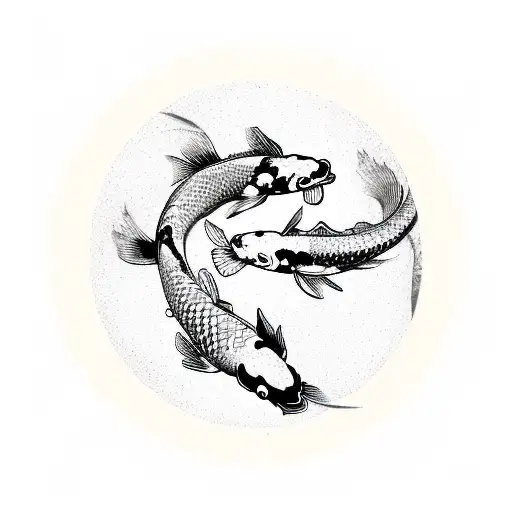 Two Koi Fish Swimming In A Circle A Samurai Sword In The Middle