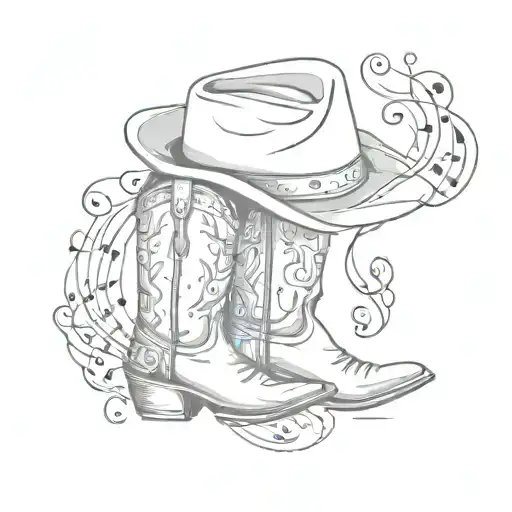 Cowboy Boots And Hat With Music Note