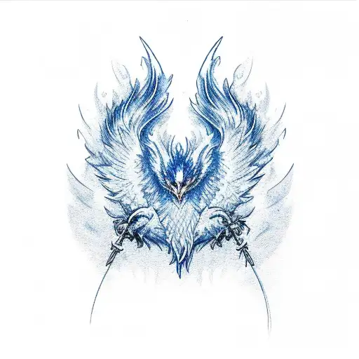 Blue Phoenix Above Red Flames