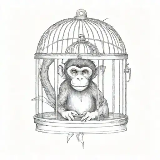 Monkey Inside A Bird Cage