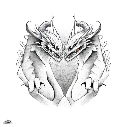 A Cartoon Dragon And Bat Holding Hands In A Loving Embrace