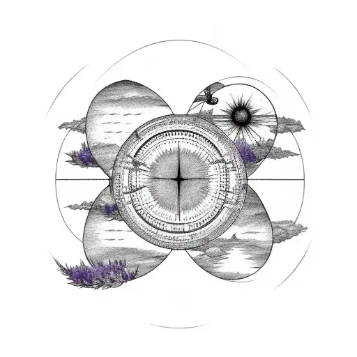 Circular World With A Plane And Lavender Flowers Outlining The Circle