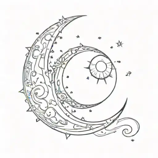 Semi Colon With Sun On Top And Moon On Bottom Part - Make It Look Like A Semi Colon