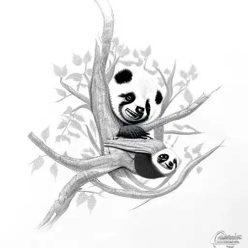 Tree Of Life With Sloth And Panda While Little Sloth Climbing