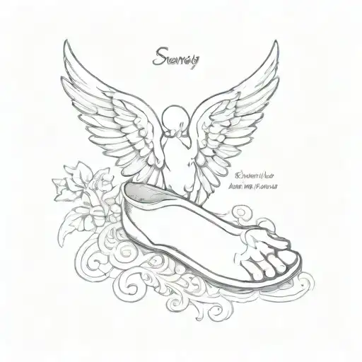 Baby Foot Print And Angel Wings And Name Serenity