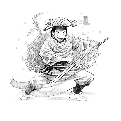 A Chef Samurai Slicing Through A Bowl Of Ramen Noodles With A Katana