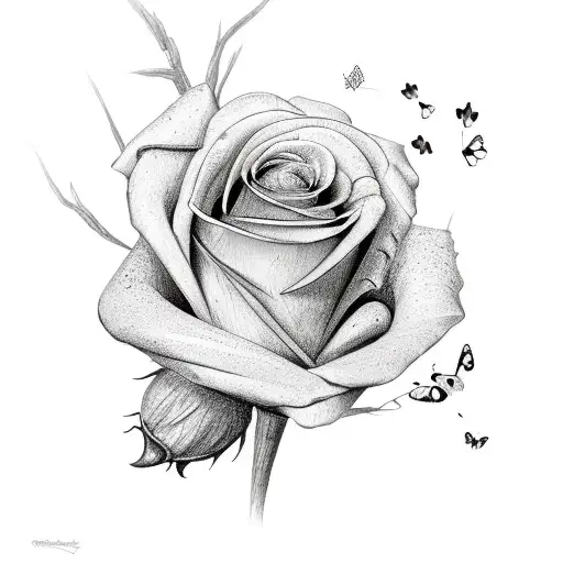 Broken Rose With Butterlies Coming Out