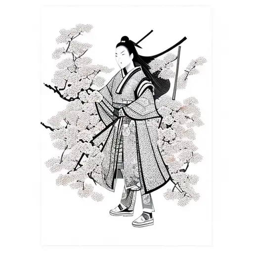 Female Samurai With Cherryblossom