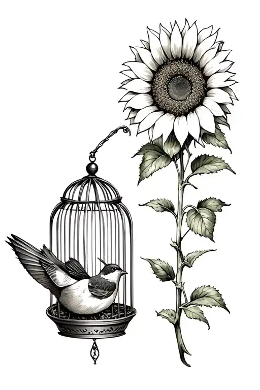 Sunflower Stepping Out Of A Birdcage Elegant Witchy