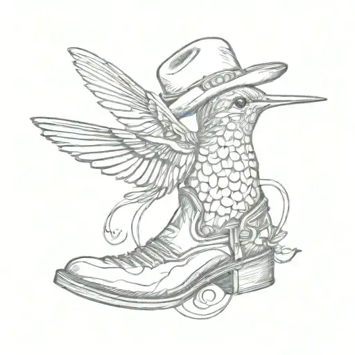 Flying Hummingbird Wearing Cowboy Boots And A Cowboy Hat