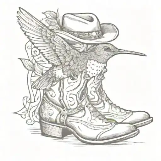 Flying Hummingbird Wearing Mini Cowboy Boots And A Cowboy Hat