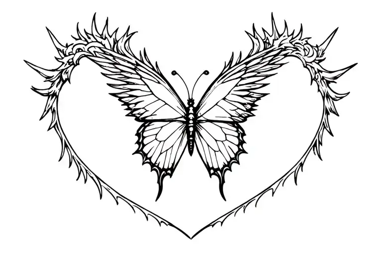Spiky Angel Wings Tramp Stamp Tattoo Featuring A Butterfly
