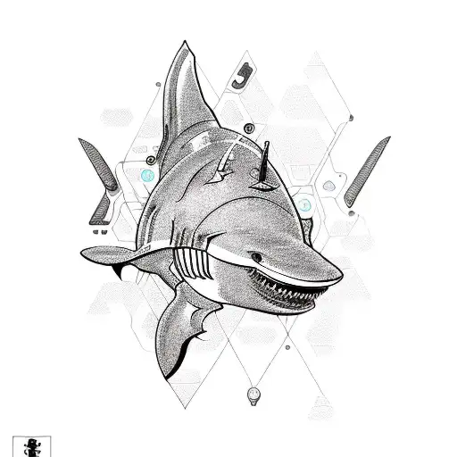 A Technology-themed Sleeve Tattoo Featuring Circuitry And Robotic Elements With A Shark Motif