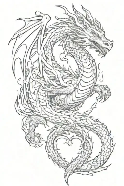 Majestic Dragon Coiled Around A Flaming Heart