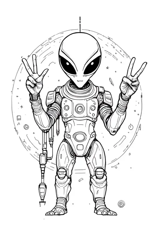 Alien Holding Up Peace Sign In A Space Ship