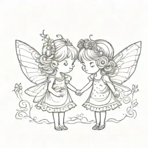 Two Little Fairy Sisters Holding Hands