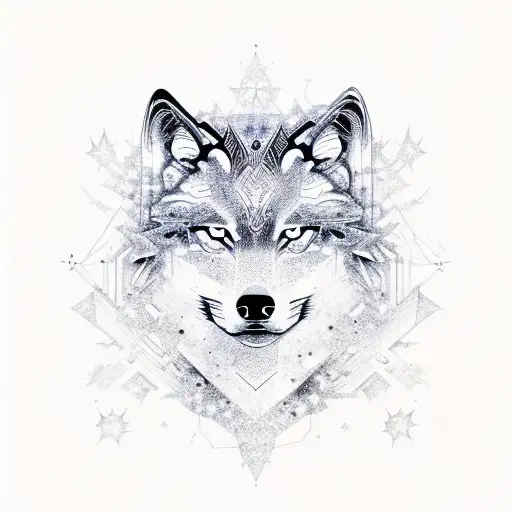 A Fractal-inspired Wolf Silhouette Against A Starry Night Sky