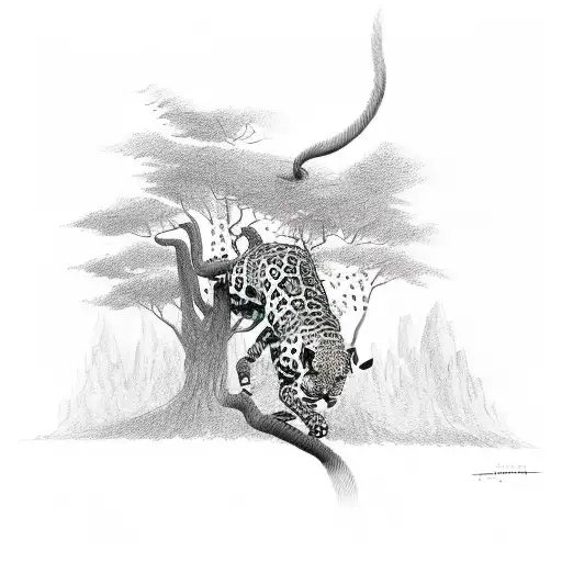 Jaguar Climbing Of A Tree