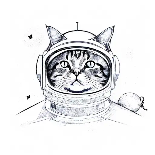 Cat Floating In Space With Astronaut Helmet