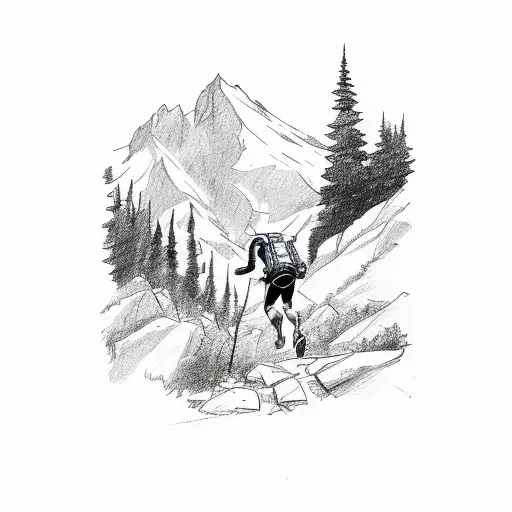 A Sketch Of A Trail Runner Conquering A Steep Mountain