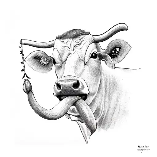 A Cow Sitting Down Smelling A Flower