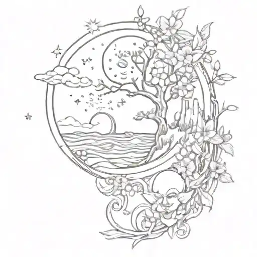 Sun Moon Trees Waves Flowers Time