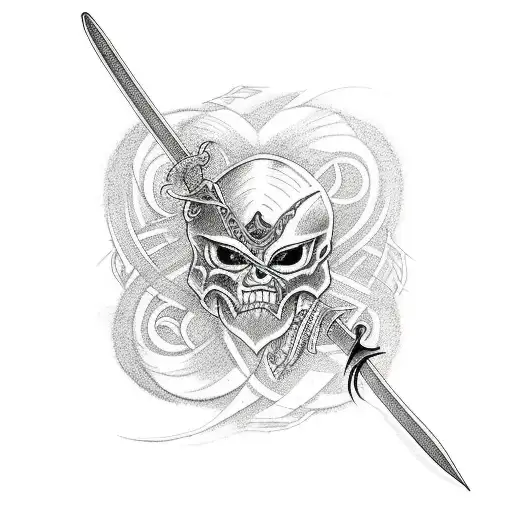 A Captivating Tattoo Featuring A Katana And A Heart Intertwined